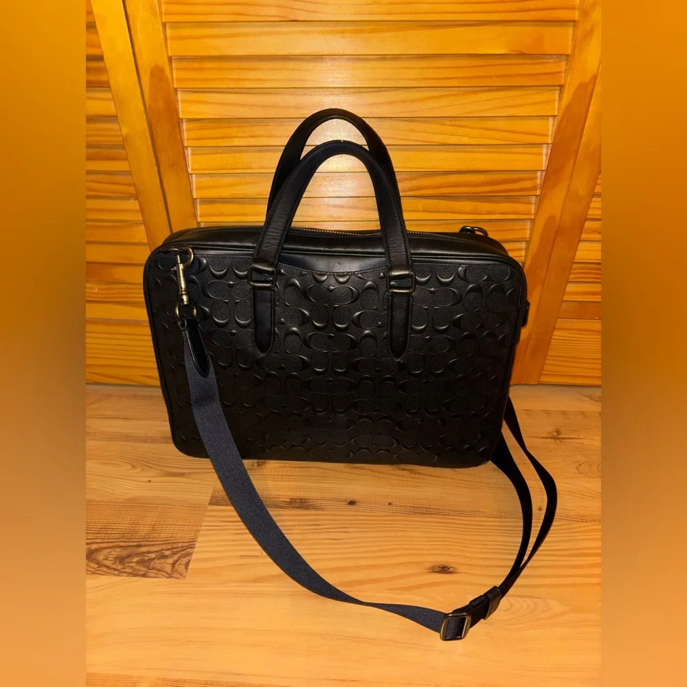 Coach Embossed Black Leather Briefcase